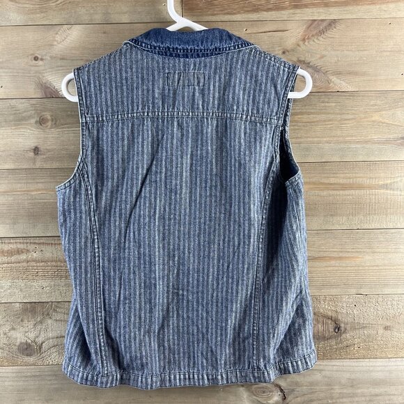 Orvis Womens Vest Denim Button Striped Pockets Cotton Size Medium - Picture 5 of 6